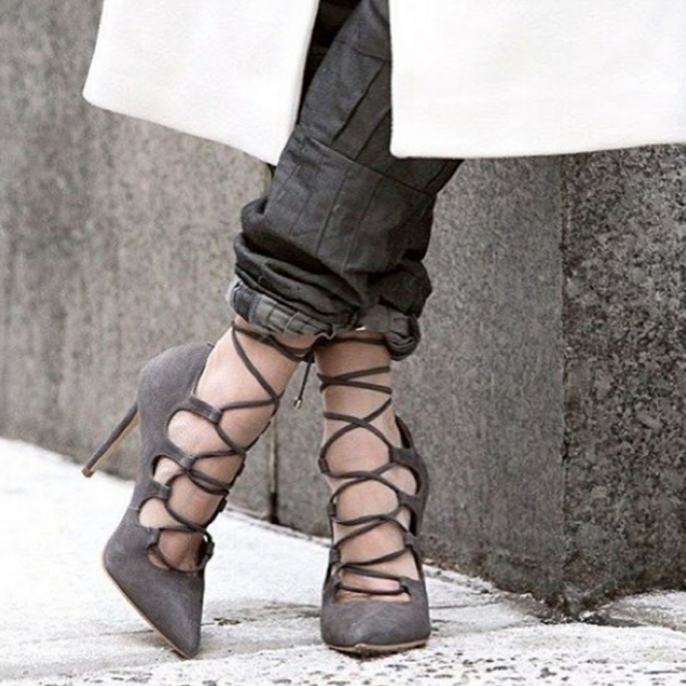 Sexy Lace-Up Steve Madden Grey Nubuck Heels - Picture 8 of 8